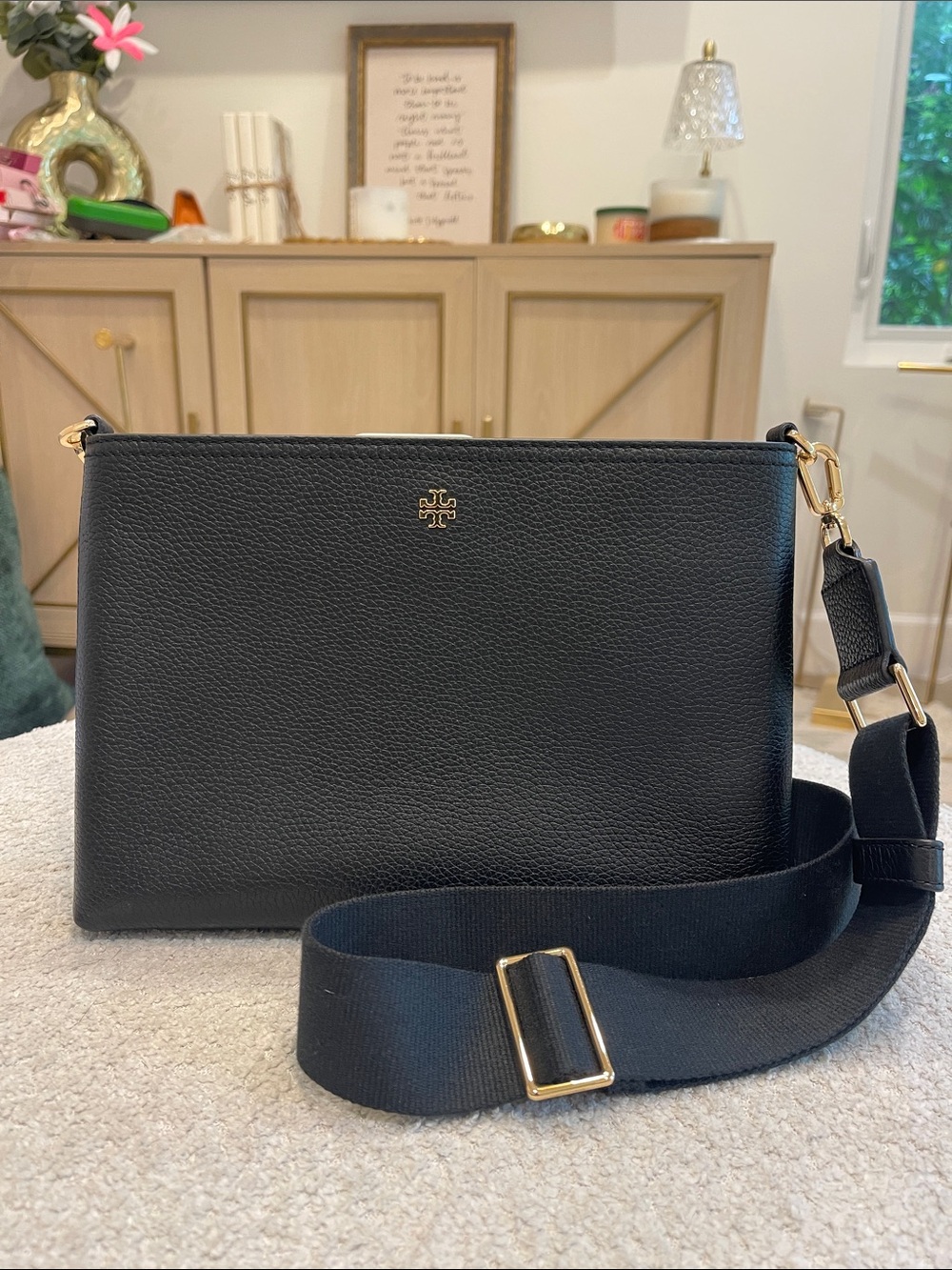 Tory Burch Black Blake Pebbled Leather Crossbody